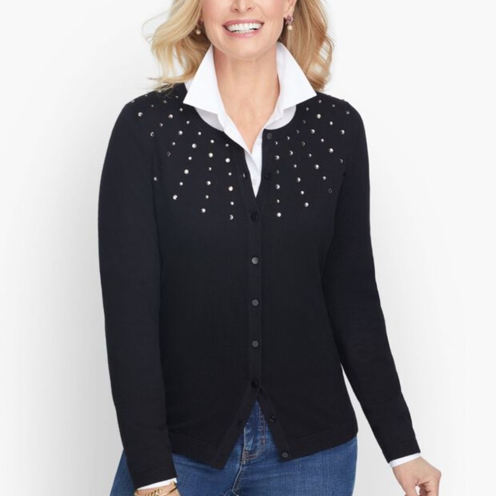 Talbots Black Charming Starburst Embellished Cardigan